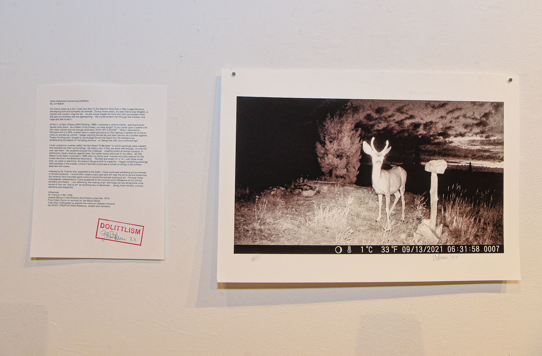 Jim Baken displays artwork for animals at Rocky